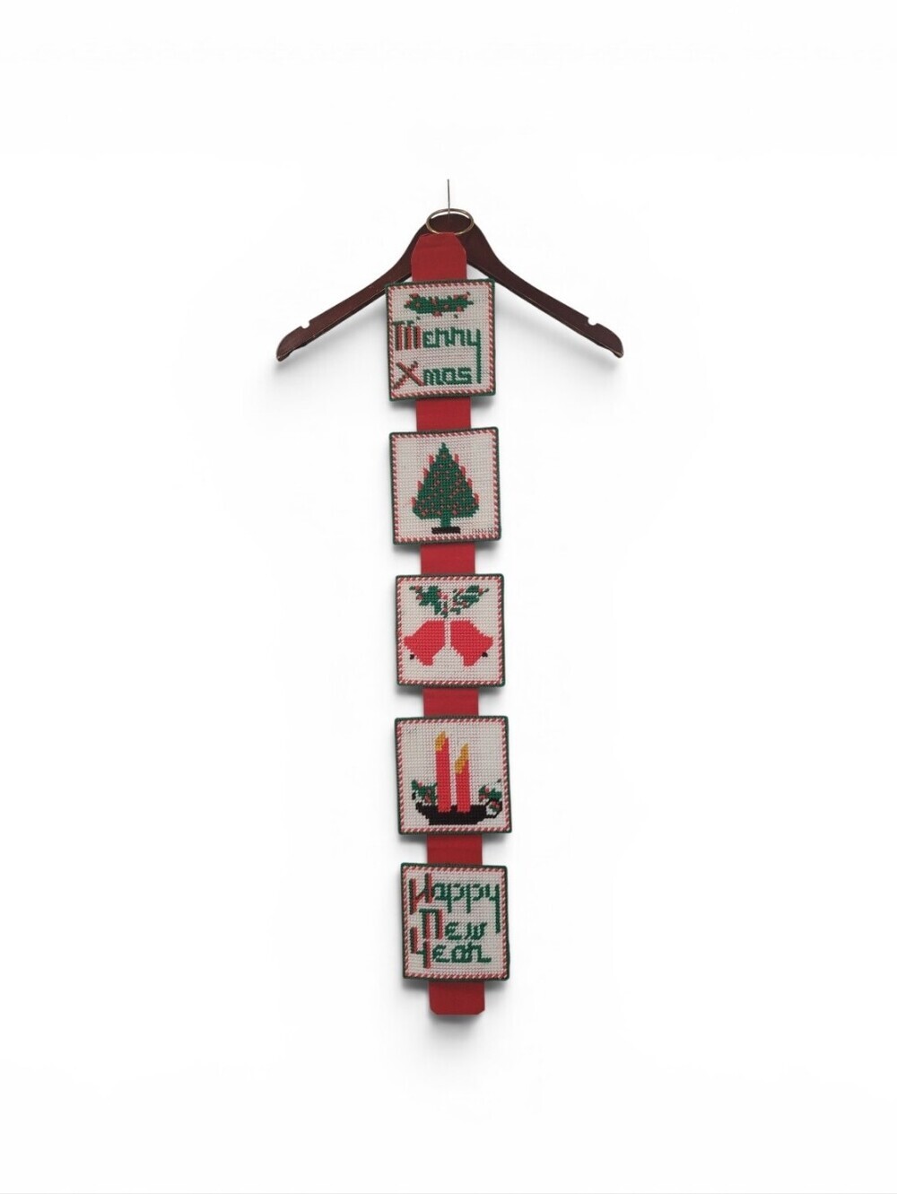 Vintage Holiday Christmas Cross-Stitch Hanging Wall Decor Hademade